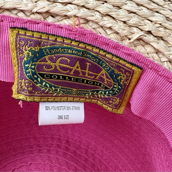 Scala Women's Handmade Woven Pink And Natural Sun Floppy Hat - Picture 11 of 12